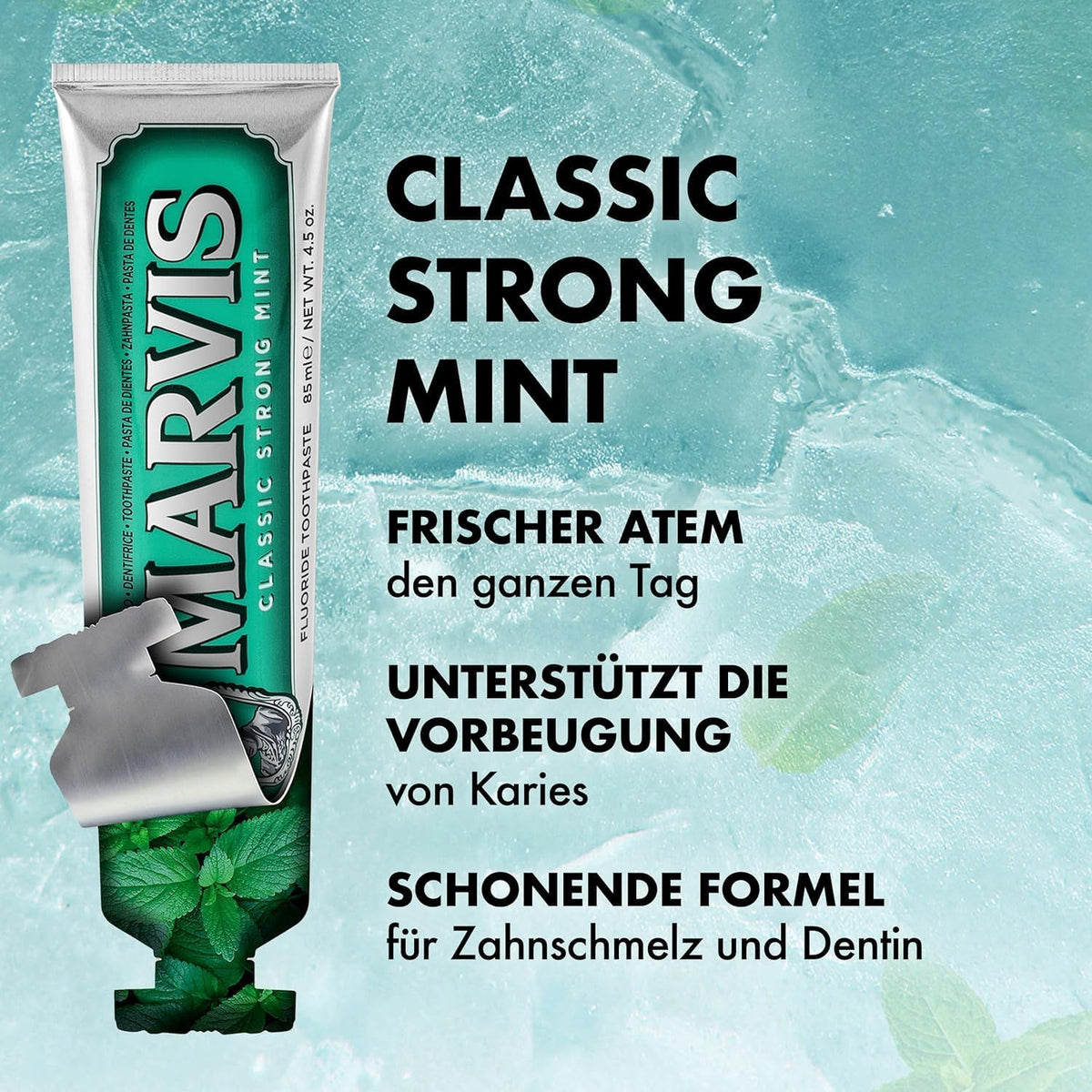 Marvis Classic Strong Mint Zahnpasta, 85 Ml, Zahnpasta Mit Geschmacks-Erlebnis-Garantie Für Belebende Und Langanhaltende Frische