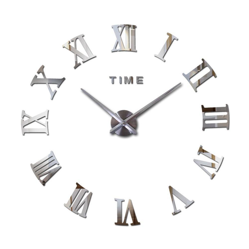Frameless DIY Wall Clock 3D Acrylic Sticker Roman Numbers Wall Clock