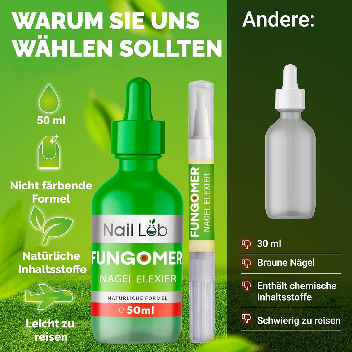 Fungomer Nagel-Elixier - Repariert Beschädigte Und Verfärbte Nägel - 50Ml - Enthält Teebaumöl, Geeignet Für Finger- Und Zehennägel Extra Stark - Kostenloser 3Ml Nagelstift + Nagelfeile