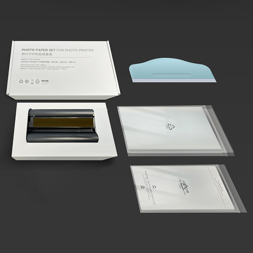 Photo Printer Consumables Set with 36 Sheets Photo Paper / Matte Film / Scraper / Base Plate