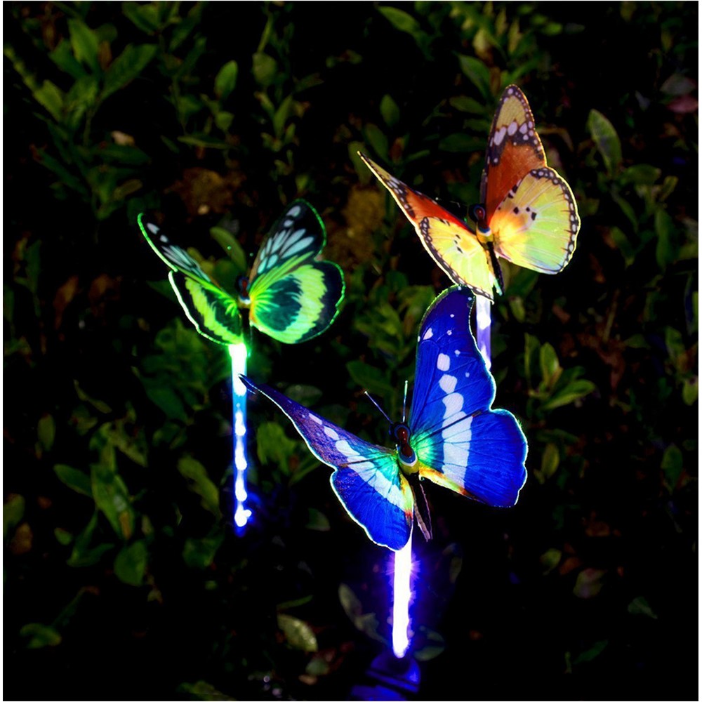 3PCS / Set Solar Power Butterfly Flower Light Garden Lily Landscape Yard White LED Lamp Decor