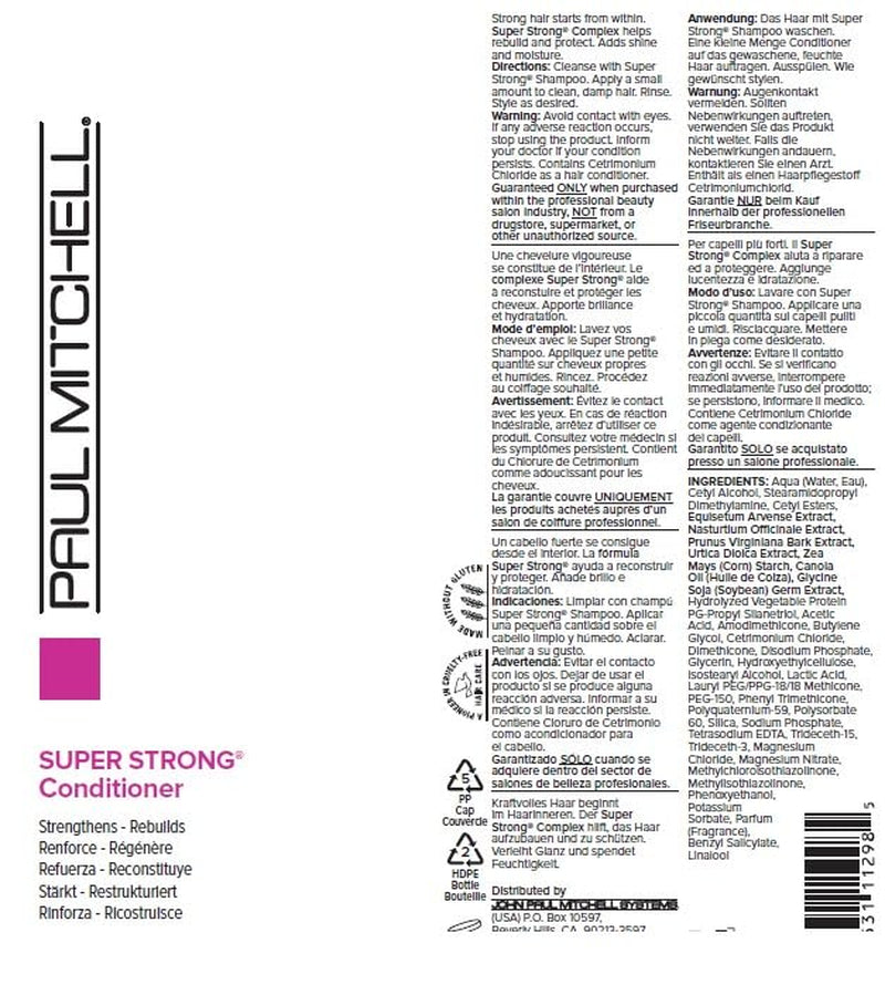 Paul Mitchell Super Strong Conditioner - Intensive Pflege-Spülung Für Kraftloses, Geschädigtes Haar, Feuchtigkeitsspendender Conditioner, 300 Ml