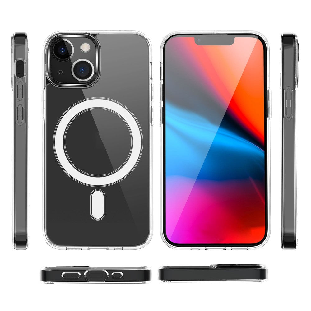 Plastic and Soft TPU Magnetic Case Simple Crystal Transparent Shockproof Cover for iPhone 13 6.1 inch
