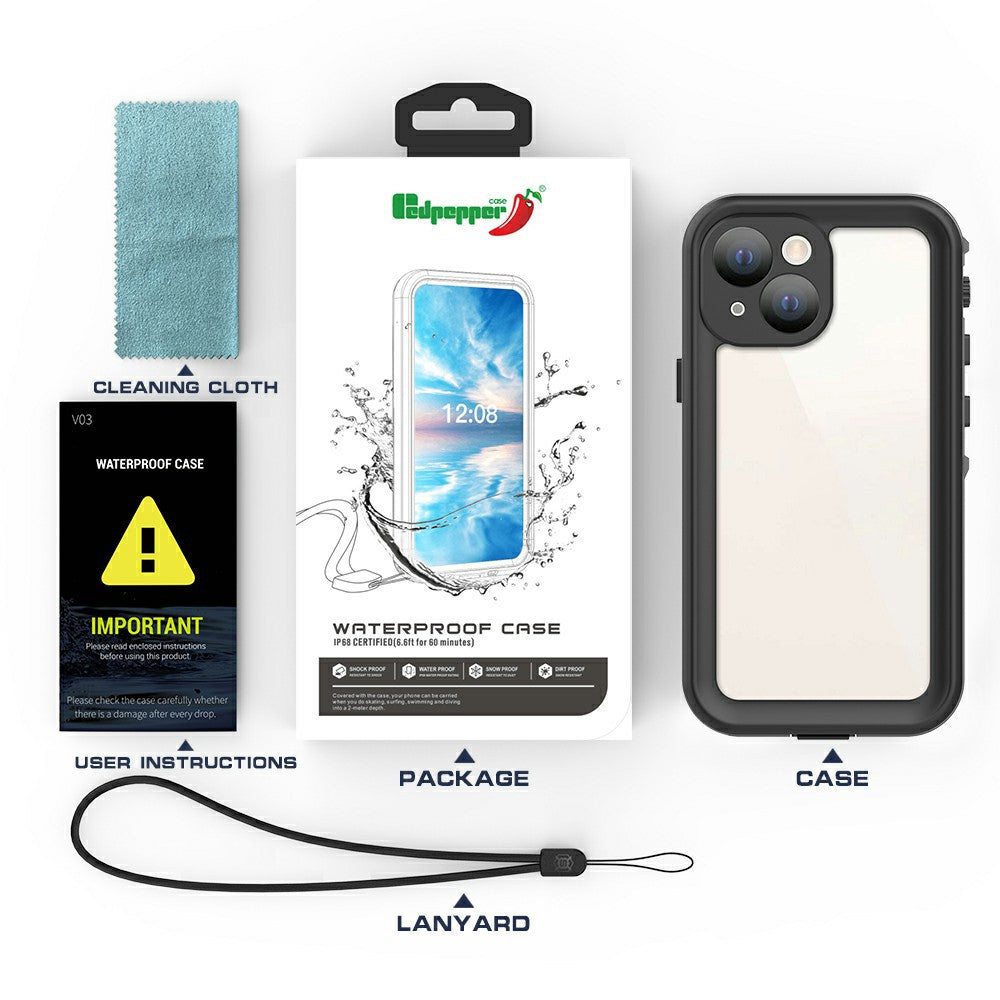 REDPEPPER Dot+ Series Transparent Back IP68 Waterproof IP6X Dustproof PC+TPU+PET Phone Case for iPhone 13 mini 5.4 inch