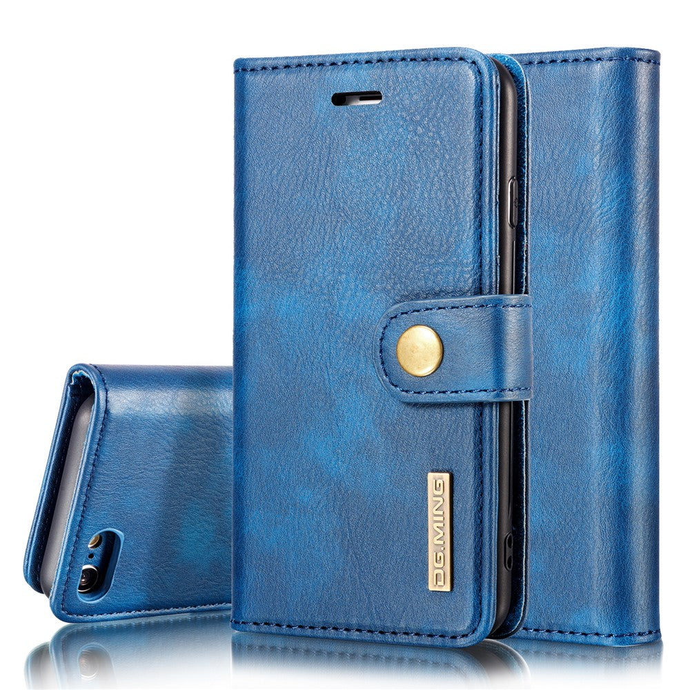 DG.MING Split Leather Wallet Cover with Detachable PC Back Shell for iPhone SE (2020) / SE (2022) / 8 / 7