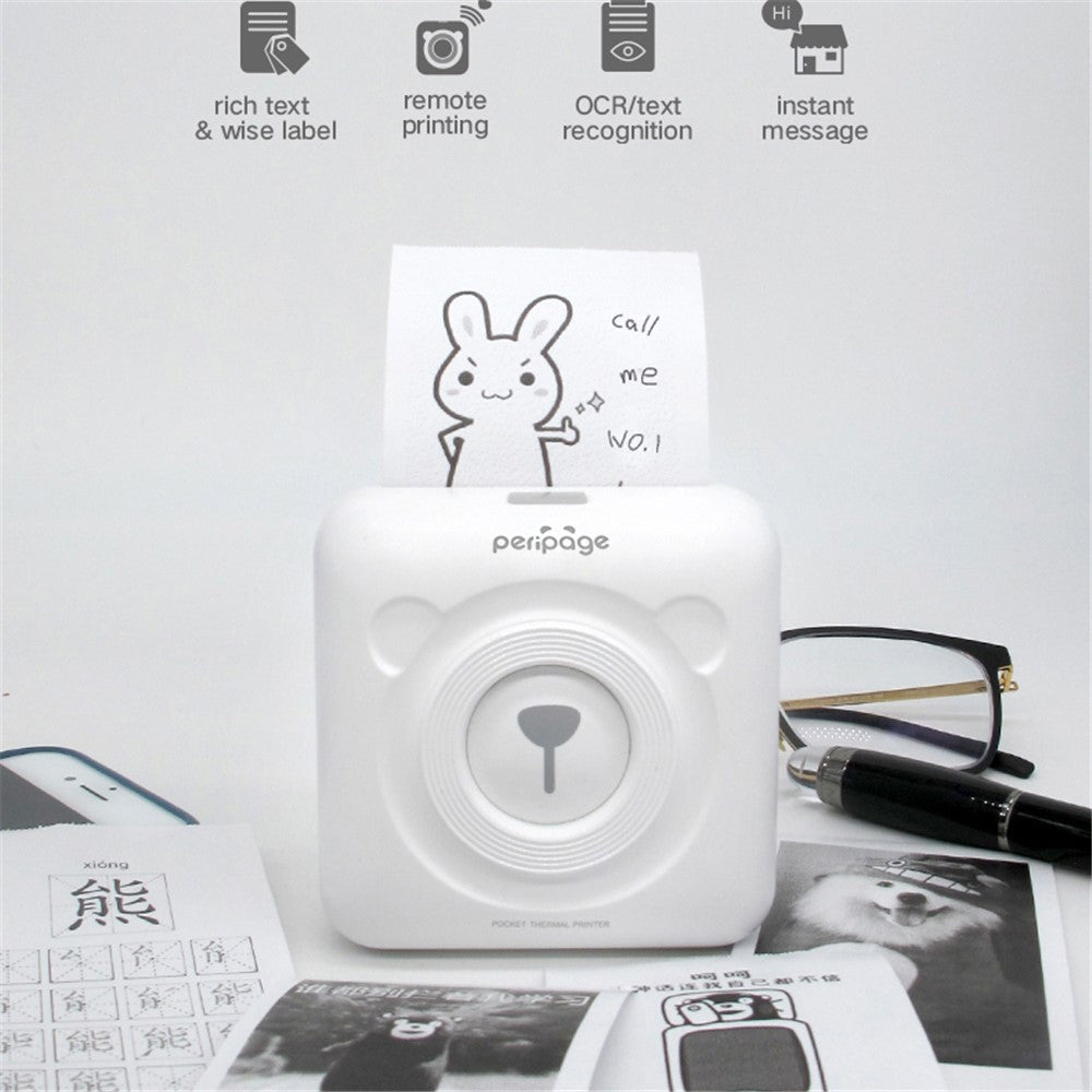PERIPAGE Mini Portable Wireless Bluetooth-compatible Thermal Printer Photo Label Memo Paper Printer