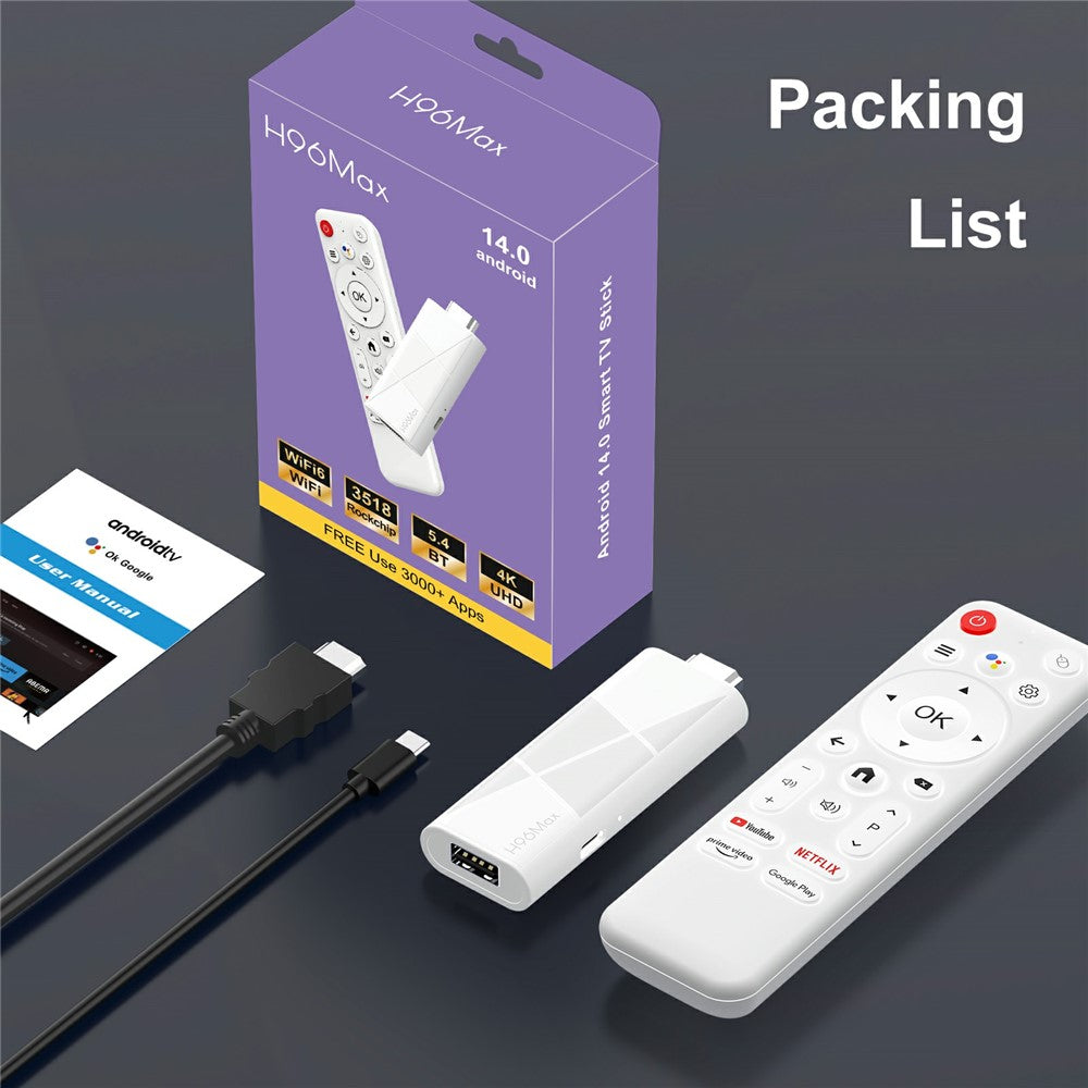 H96 MAX RK3518 2+16GB Android 14.0 TV Stick 4K Smart TV Box WiFi Bluetooth-Compatible Mini TV Stick