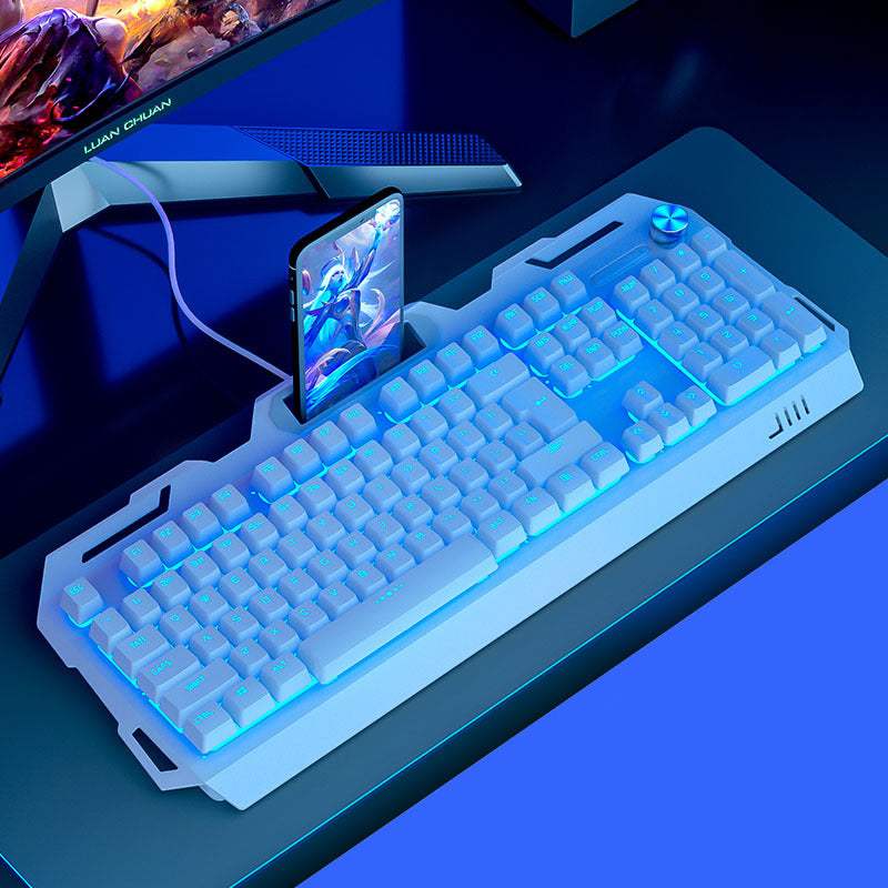 104-Key USB Wired Mechanical Keyboard 19 Keys Anti-Ghosting Gaming Keyboard with Backlit and Phone Holder