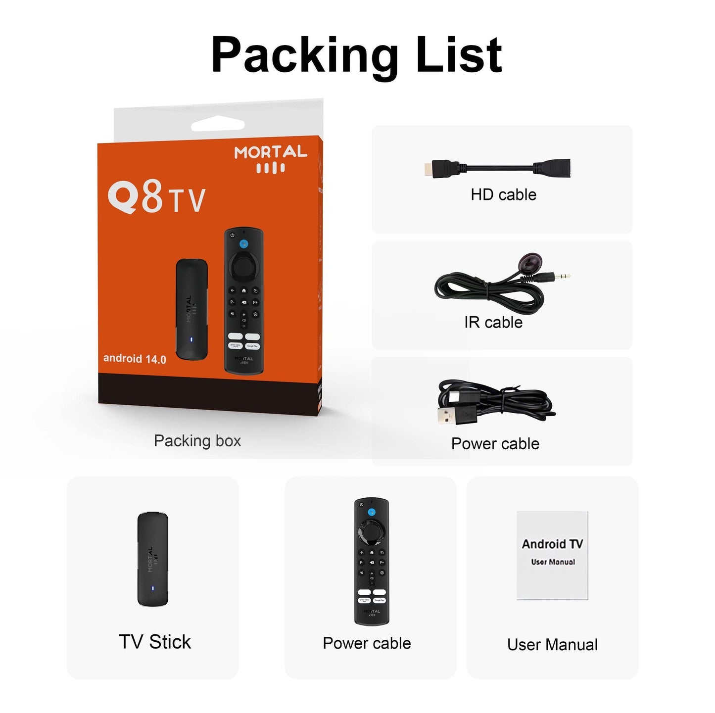 Q8 2+8GB Android 14.0 Smart TV Stick Allwinner H313 Quad Core 4K Ultra HD WiFi 6 Bluetooth-compatible Media Player with Voice Remote