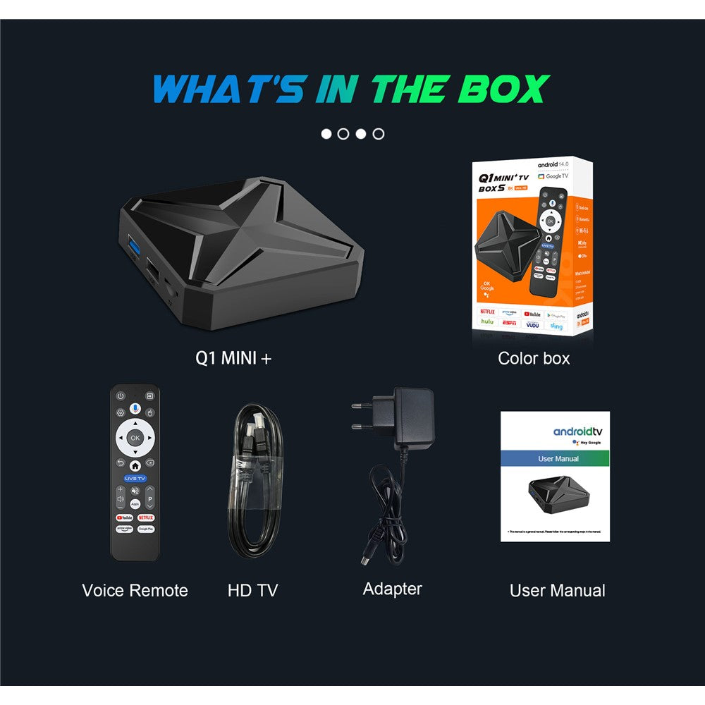 Q1 MINI+ 2G+8G TV Box RK3518 8K / 4K WiFi 6 Dual Band Android 14 Bluetooth-compatible 5.4 Google Play Streaming Media Player