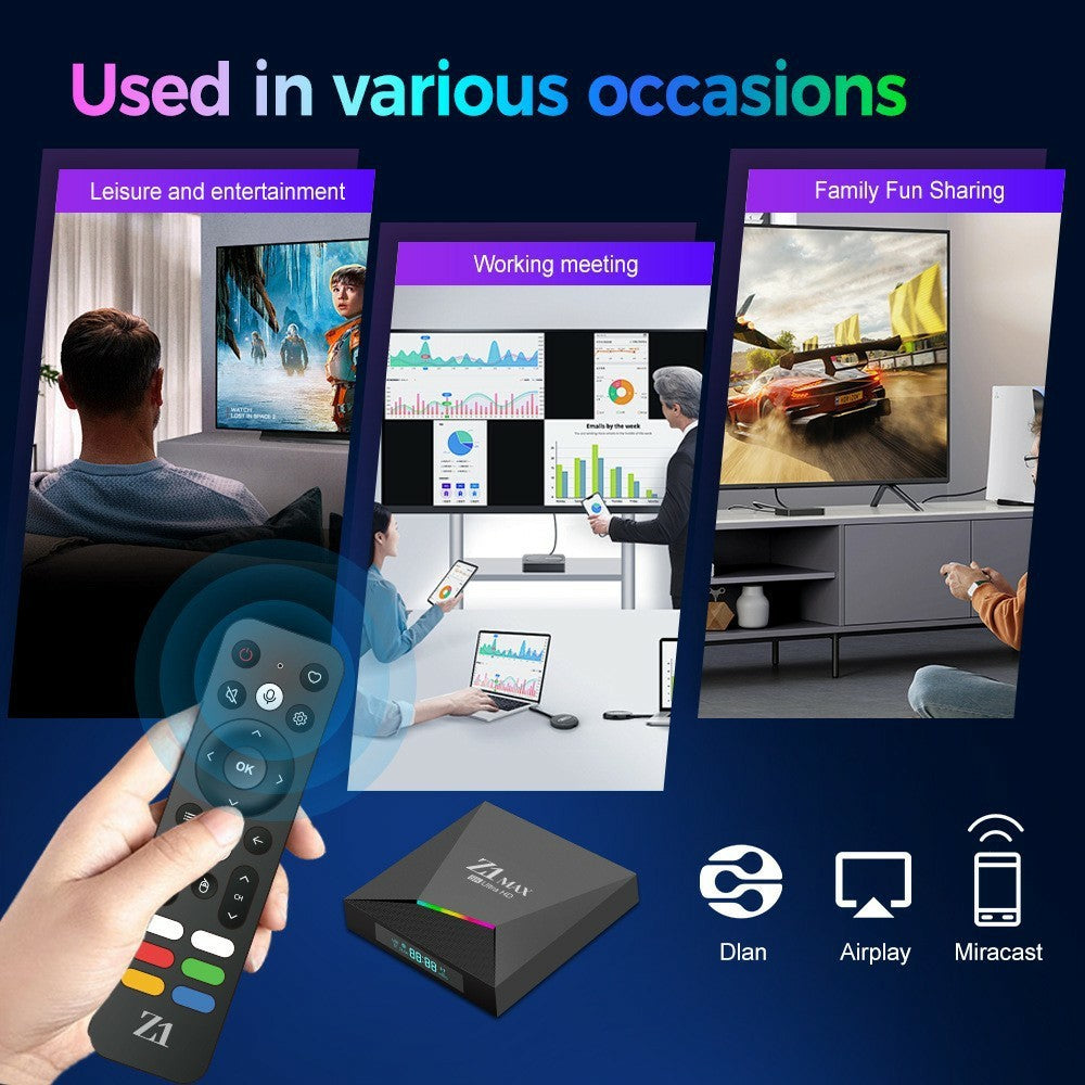 Z1 MAX 2+16GB Android 15.0 TV Box 8K Ultra HD Dual Band WiFi 6 2.4G / 5G Bluetooth-compatible Voice Remote for Home Entertainment