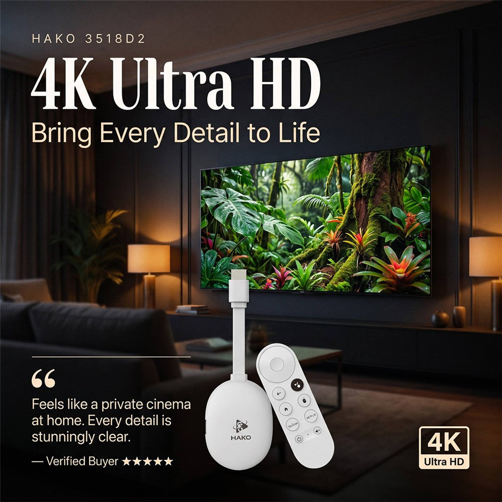 HAKO 2+8GB Android 14.0 TV Stick RK3518 Quad-Core 4K WiFi 6 Bluetooth-Compatible 5.4 with Remote