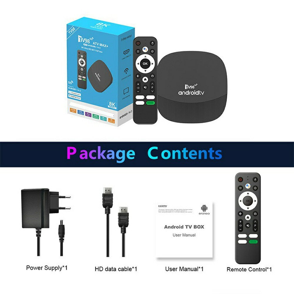 TV98 ATV MAX+ 2+16GB Android 14 TV Box Allwinner H313 8K HDR10+ Dual WiFi Bluetooth-compatible 5.0 Voice Remote Control for Smart TV