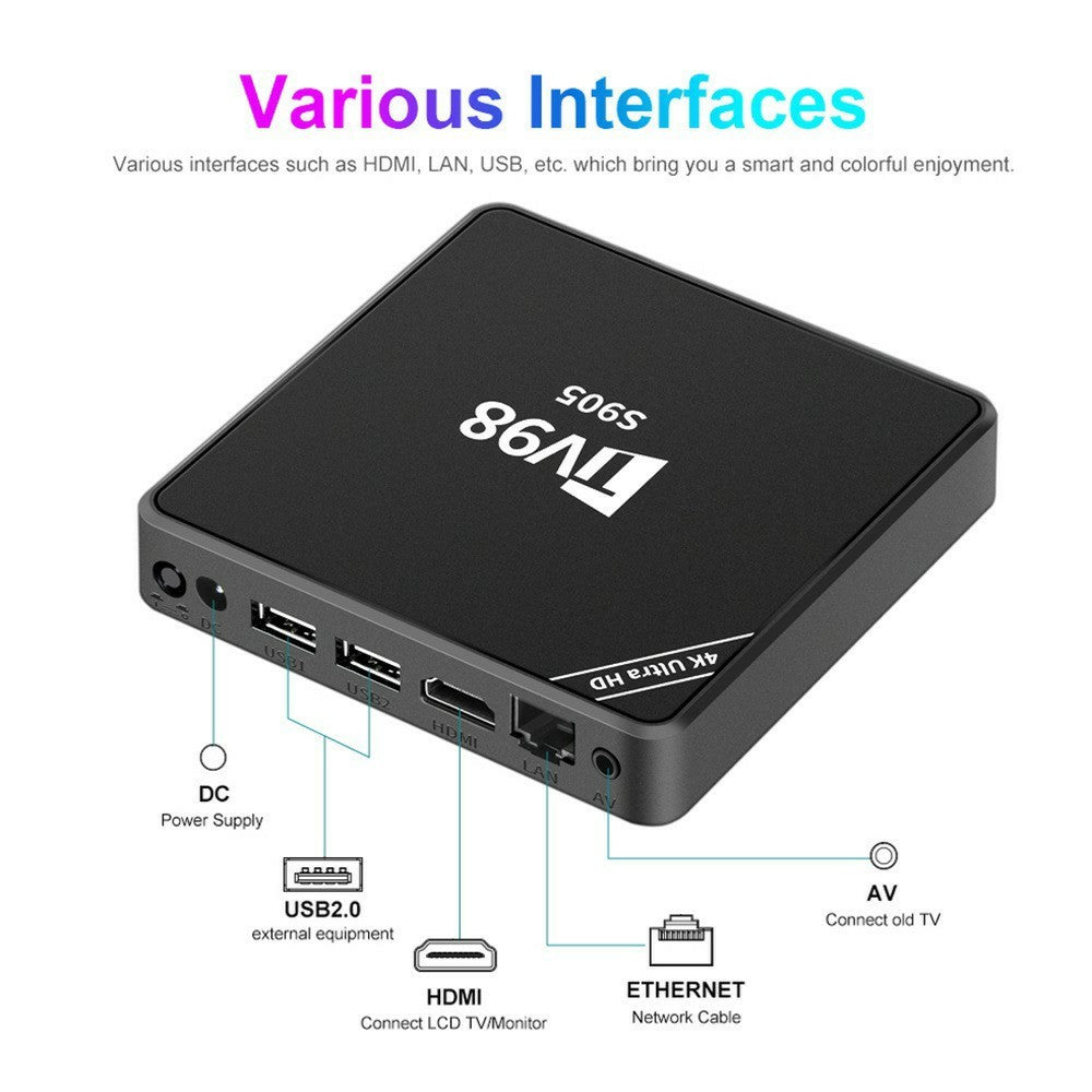 TV98 S905 8+128GB 4K Ultra HD Android 12.1 Smart TV Box 2.4G WiFi 100M Ethernet Dual Output HD AV Remote Control Set-Top Box