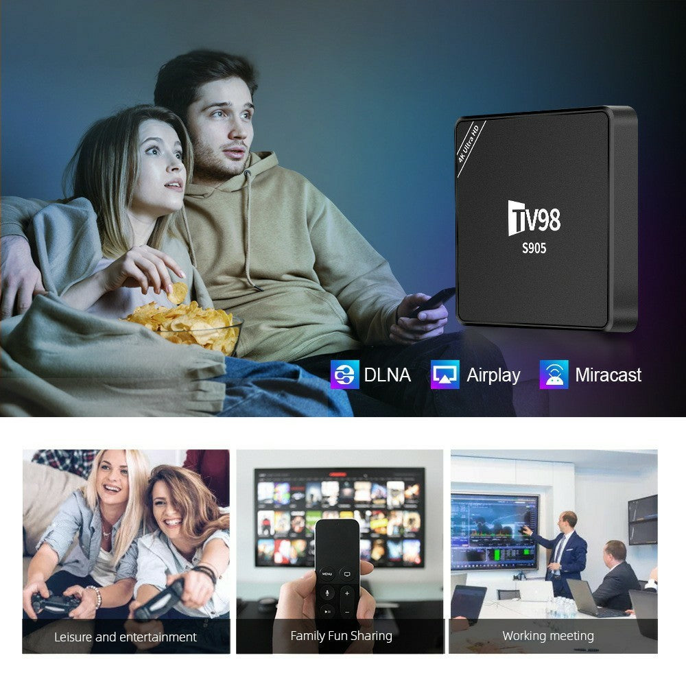 TV98 S905 8+128GB 4K Ultra HD Android 12.1 Smart TV Box 2.4G WiFi 100M Ethernet Dual Output HD AV Remote Control Set-Top Box