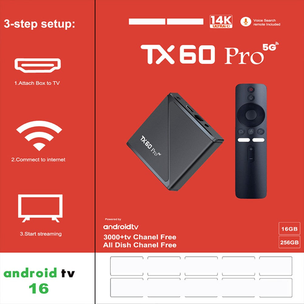 TX60 Pro 5G 16+256GB Android TV Box 14K Decoding Dual Band WiFi Bluetooth-compatible Voice Remote for Home Entertainment