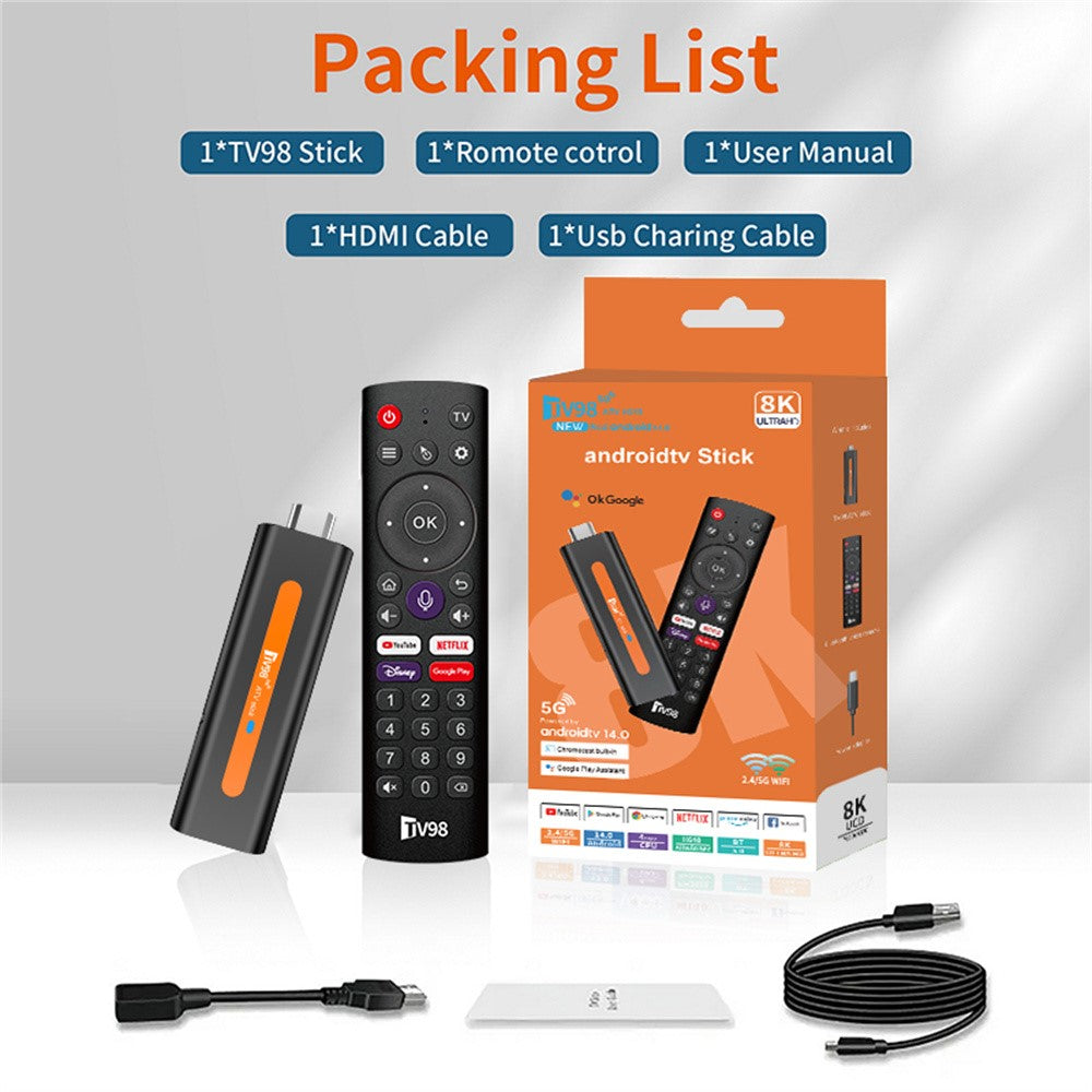 TV98 ATV H618 2+16GB Android 14 TV Stick 8K Dual-Band WiFi Media Player