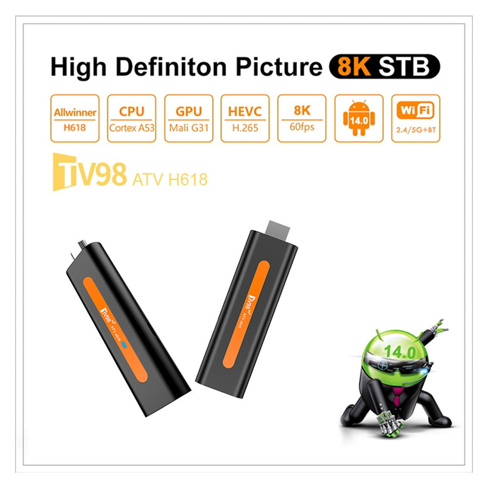 TV98 ATV H618 2+16GB Android 14 TV Stick 8K Dual-Band WiFi Media Player