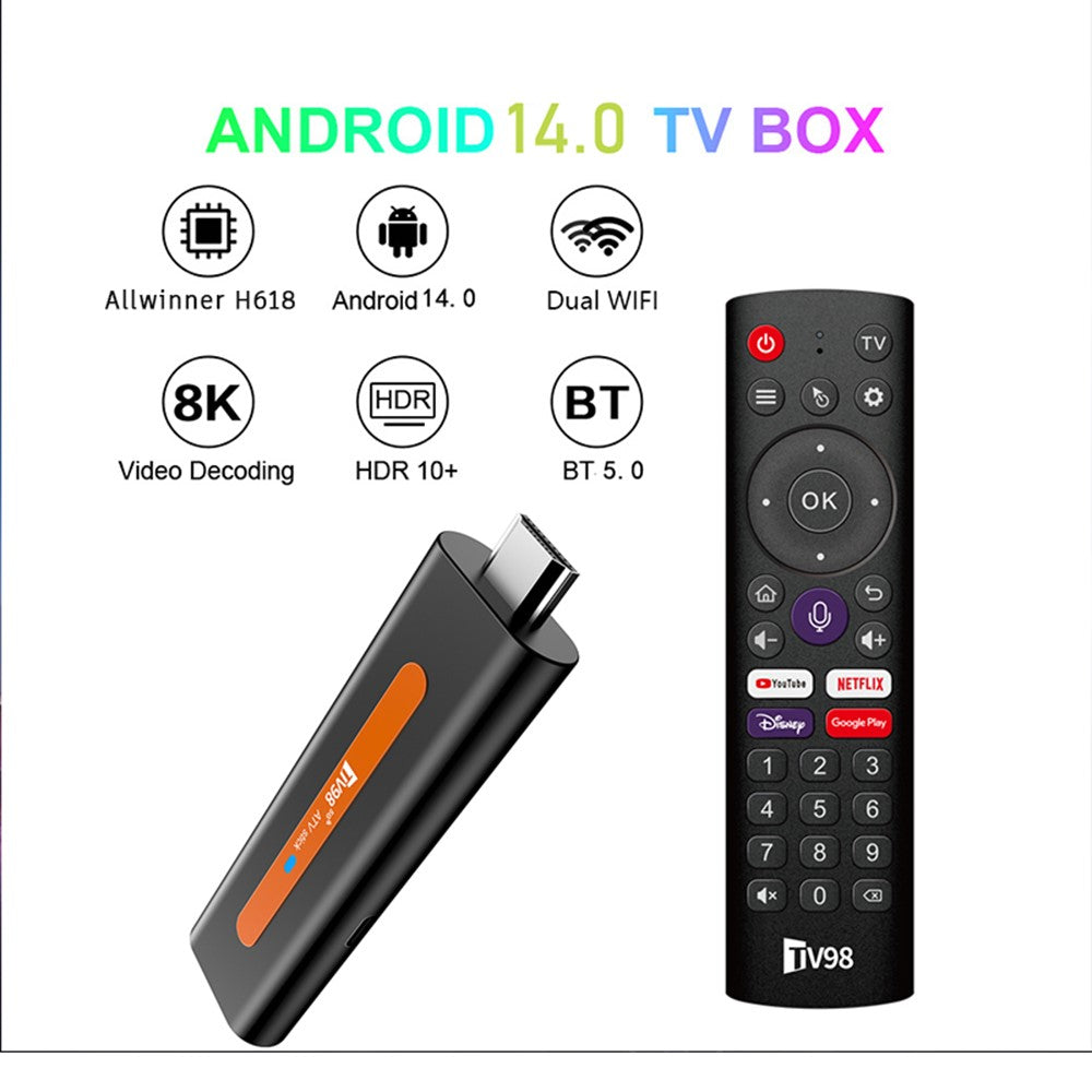 TV98 ATV H618 2+16GB Android 14 TV Stick 8K Dual-Band WiFi Media Player