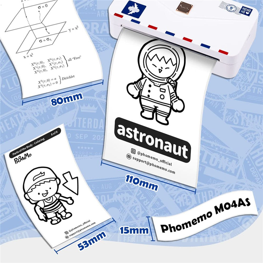 PHOMEMO M04AS Mini Bluetooth-compatible Thermal Printer Wireless Inkless Photo Label Notes Printer