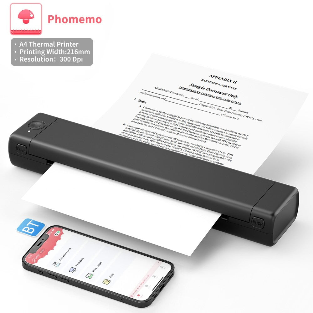 PHOMEMO M08F Bluetooth-compatible Inkless Thermal Printer Document Contract A4 Paper Printer, A4 Version / 210mm Print Width