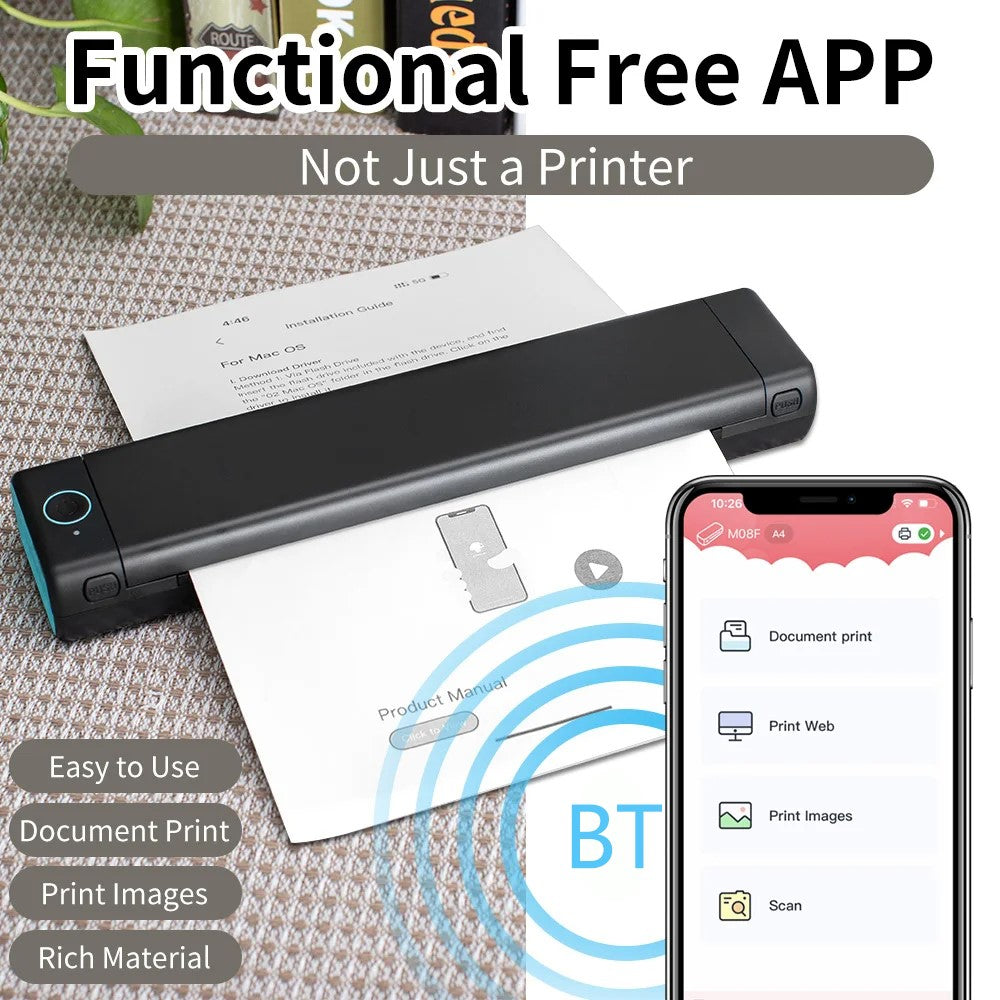 PHOMEMO M08F Bluetooth-compatible Inkless Thermal Printer Document Contract A4 Paper Printer, A4 Version / 210mm Print Width