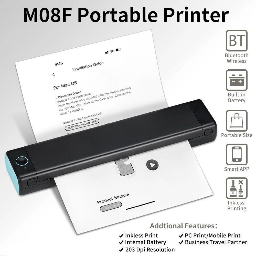 PHOMEMO M08F Bluetooth-compatible Inkless Thermal Printer Document Contract A4 Paper Printer, A4 Version / 210mm Print Width