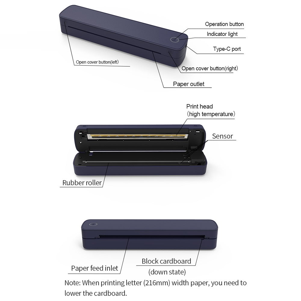 A403 A4 Bluetooth-Compatible Thermal Printer USB Wireless Direct Printer for A4 / A5 Thermal Paper