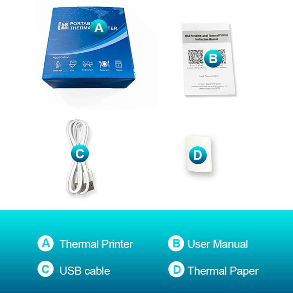 ZJ-5820 58mm Handheld Thermal Label Printer USB and Bluetooth-Compatible Portable Printer Fast Clear Printing with Paper-Out Indicator