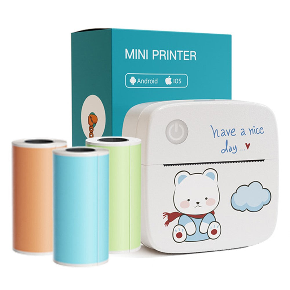 LX-D2 Thermal Inkless Mini Printer with English Labels+3 Rolls Colored Sticker Paper