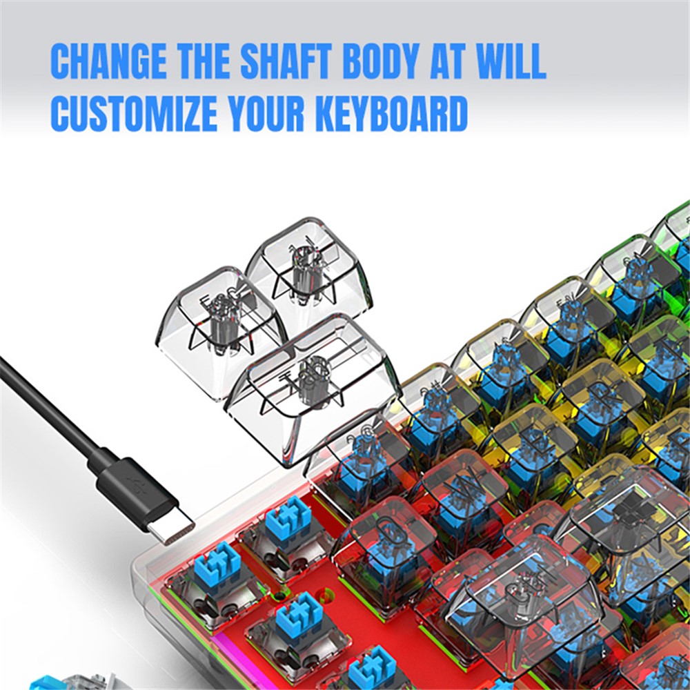 Y-FRUITFUL K60 68 Keys Type-C Wired Mechanical Keyboard RGB Light Transparent Keycaps Gaming Keyboard