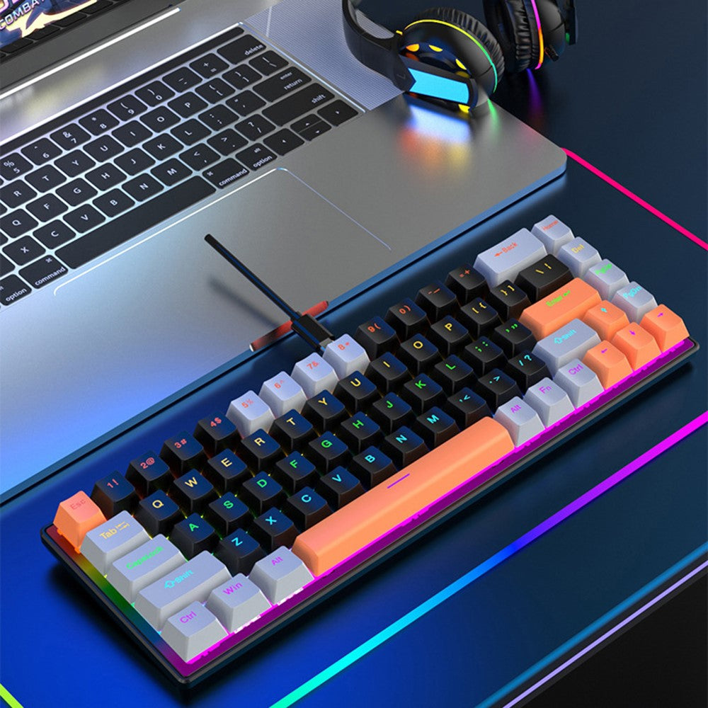 Y-FRUITFUL K68 Color Splicing Wired Keyboard 68-Key RGB Backlit Computer Office Gaming Keyboard