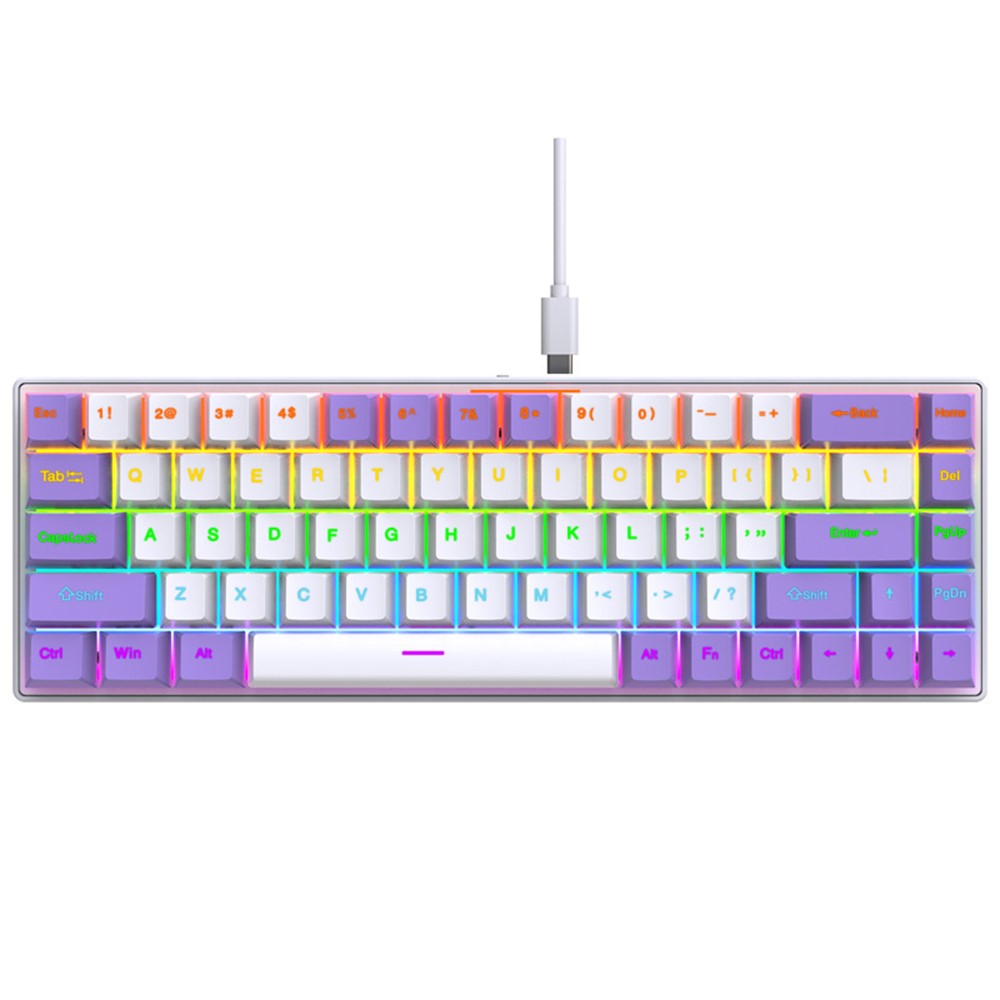 Y-FRUITFUL K68 Color Splicing Wired Keyboard 68-Key RGB Backlit Computer Office Gaming Keyboard