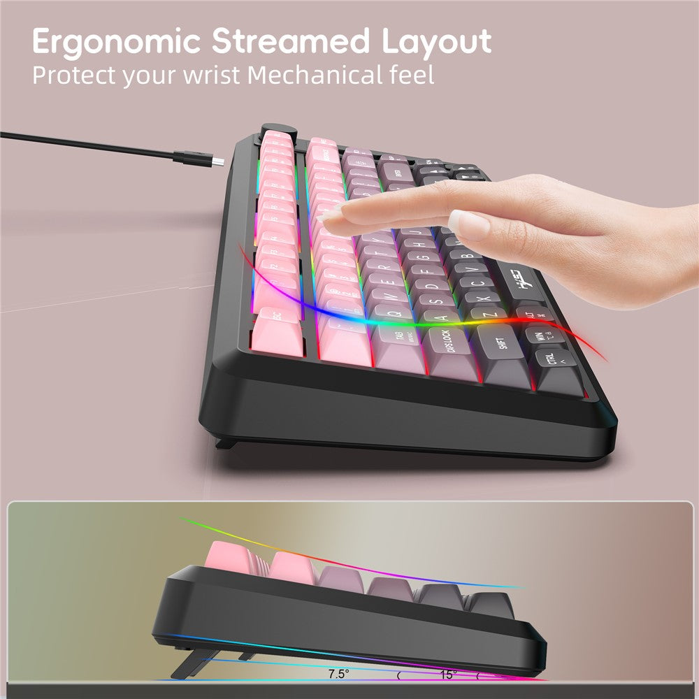 HXSJ L400 81 Keys Membrane Keyboard 2.4G + Bluetooth-compatible Tri-Mode Wireless Keyboard with RGB Backlit