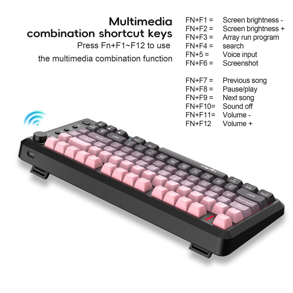 HXSJ L400 81 Keys Membrane Keyboard 2.4G + Bluetooth-compatible Tri-Mode Wireless Keyboard with RGB Backlit