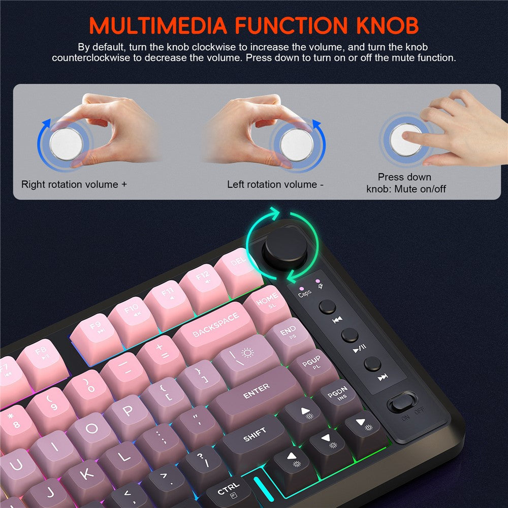 HXSJ L400 81 Keys Membrane Keyboard 2.4G + Bluetooth-compatible Tri-Mode Wireless Keyboard with RGB Backlit