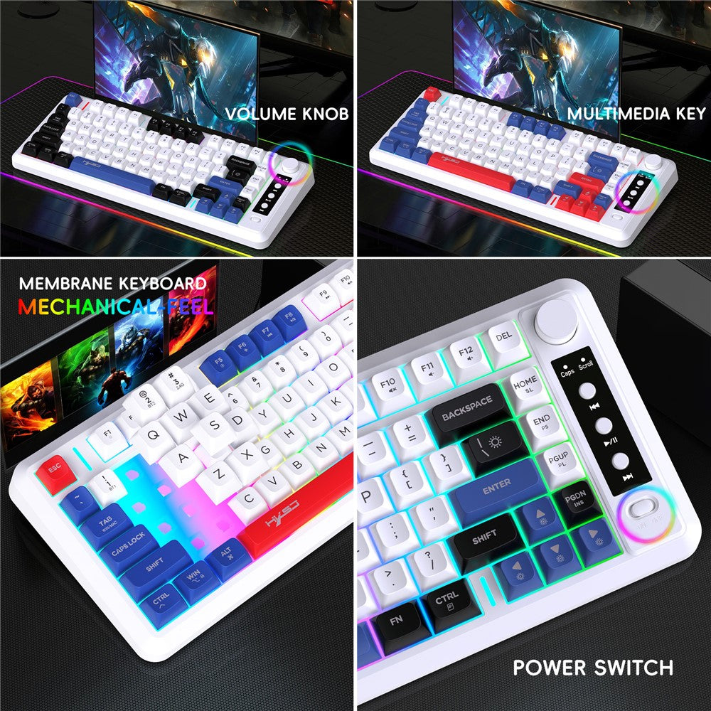HXSJ L400 81 Keys Membrane Keyboard 2.4G + Bluetooth-compatible Tri-Mode Wireless Keyboard with RGB Backlit