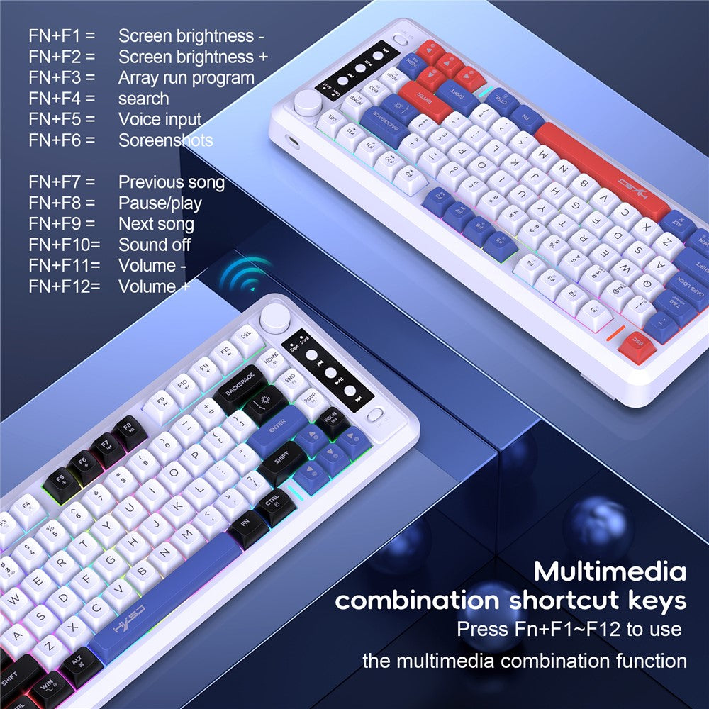 HXSJ L400 81 Keys Membrane Keyboard 2.4G + Bluetooth-compatible Tri-Mode Wireless Keyboard with RGB Backlit