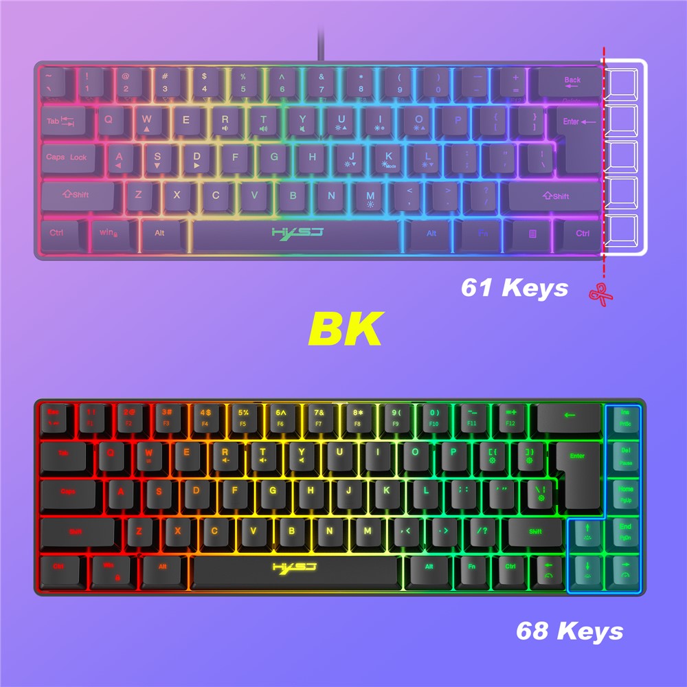 HXSJ V200 68 Keys USB Wired Membrane Keyboard with RGB Backlit Gaming Keyboard