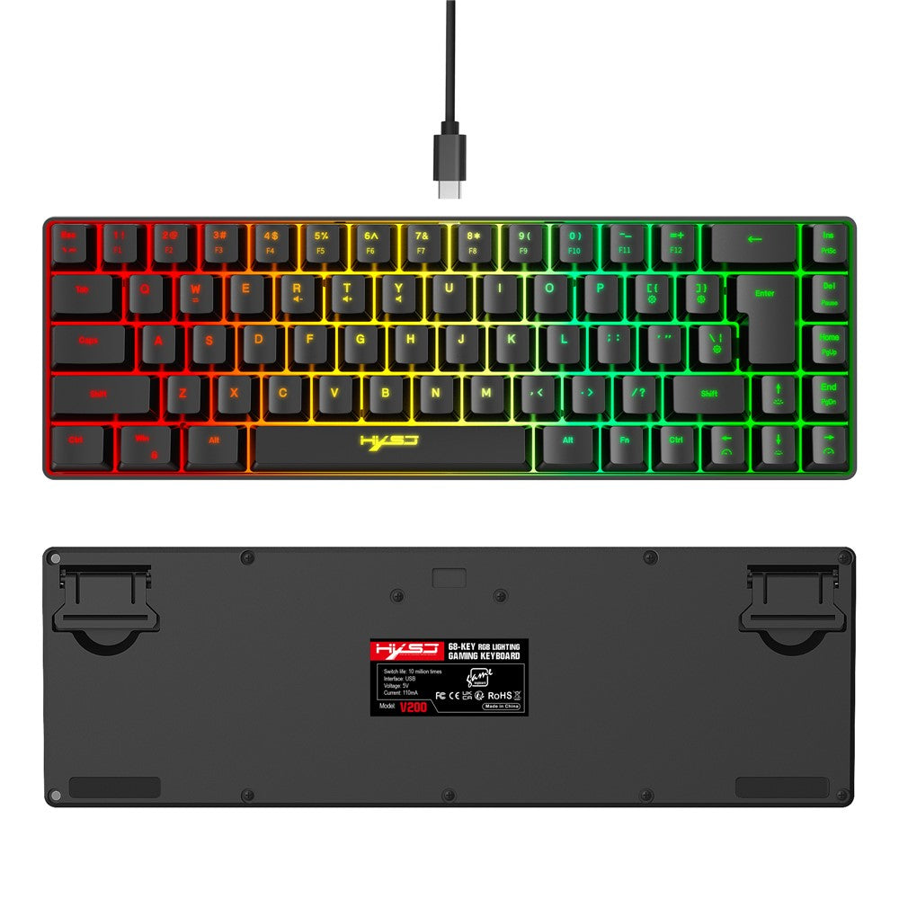 HXSJ V200 68 Keys USB Wired Membrane Keyboard with RGB Backlit Gaming Keyboard