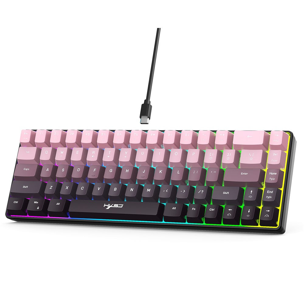 HXSJ V200 Ergonomic 68 Keys Membrane Keyboard RGB Lighting Wired Keyboard for Gaming, 25-Key Rollover
