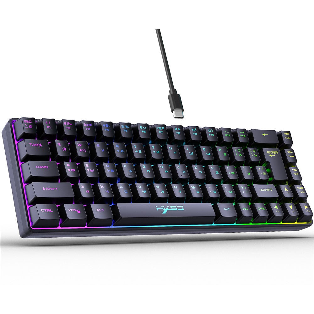 HXSJ V200 Russian Version 68 Keys Wired Membrane Keyboard with RGB Backlight Ergonomic Gaming Keyboard