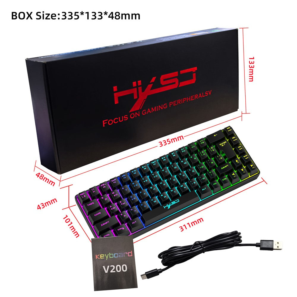 HXSJ V200 Russian Version 68 Keys Wired Membrane Keyboard with RGB Backlight Ergonomic Gaming Keyboard
