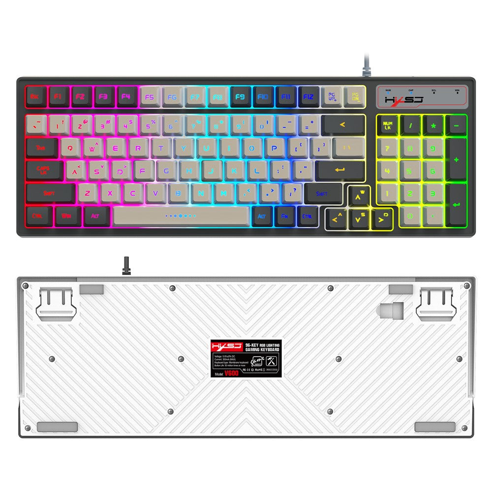HXSJ V600B For Gaming 96 Keys Wired Keyboard RGB Backlit Mechanical Feel Membrane Keyboard