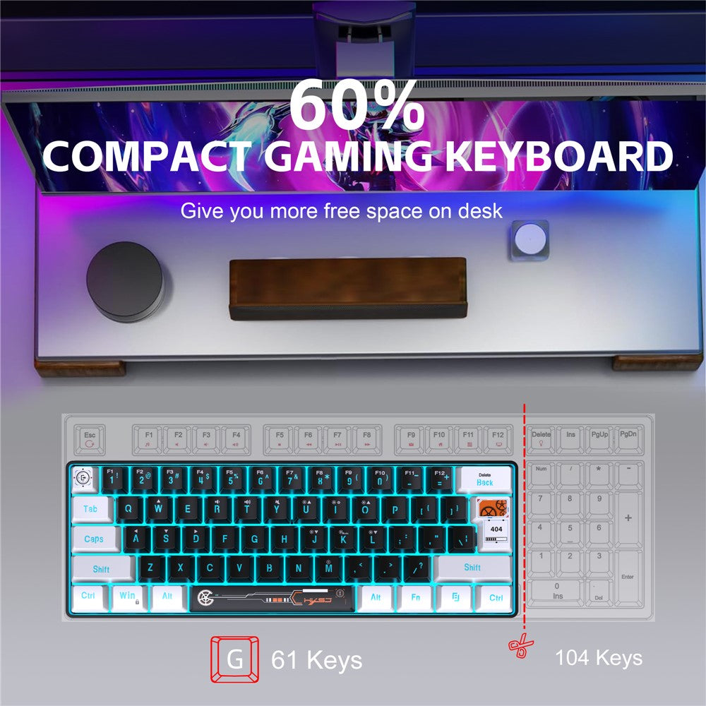 HXSJ V700 61 Keys Wired Keyboard with RGB Backlit for PC / Laptop Multimedia Control Gaming Keyboard
