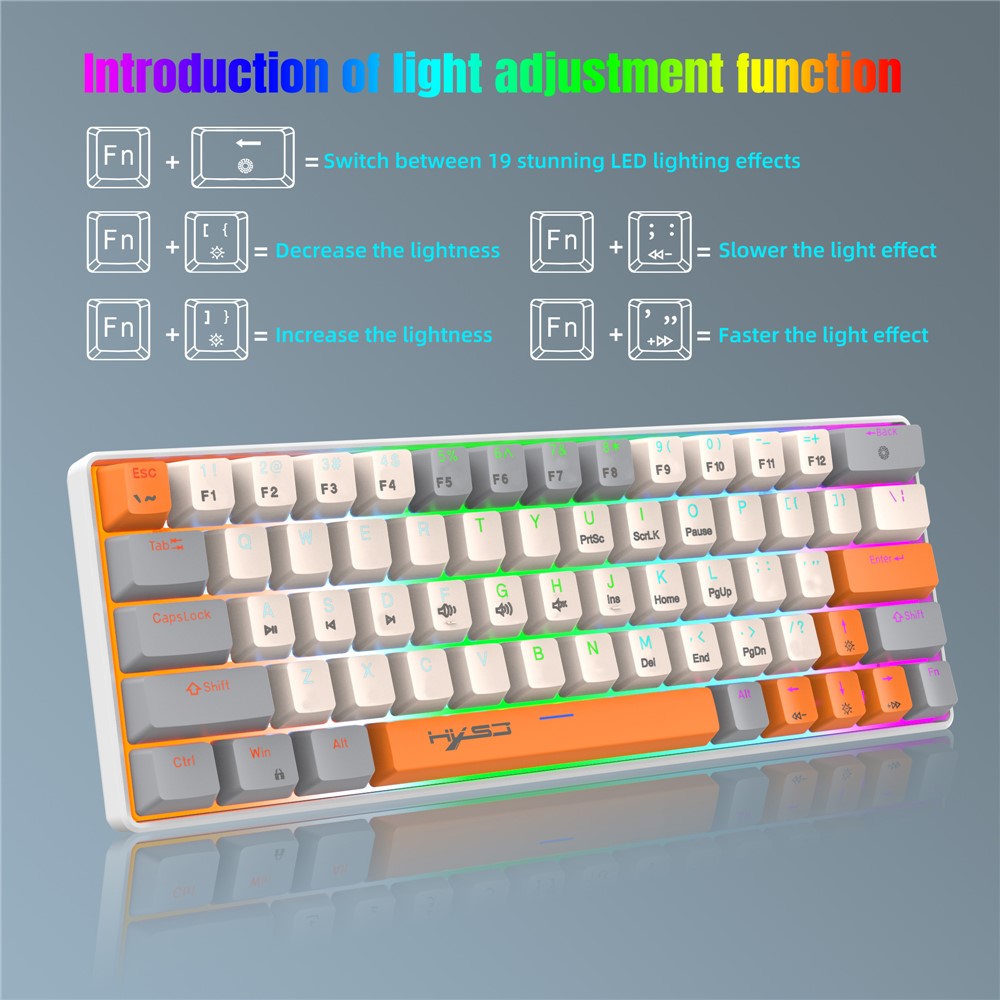 HXSJ V500 Mechanical Wired Keyboard 63 Keys Gaming Keyboard with Backlight Effect