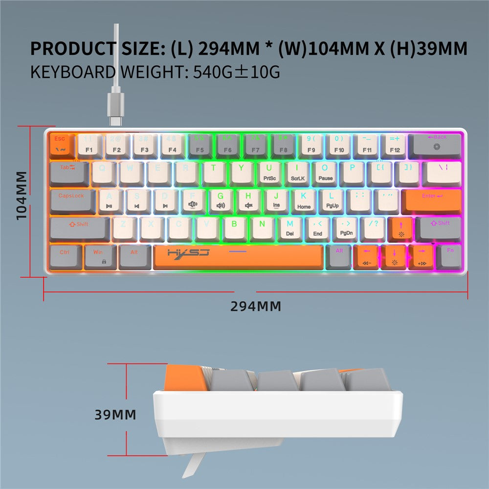 HXSJ V500 Mechanical Wired Keyboard 63 Keys Gaming Keyboard with Backlight Effect