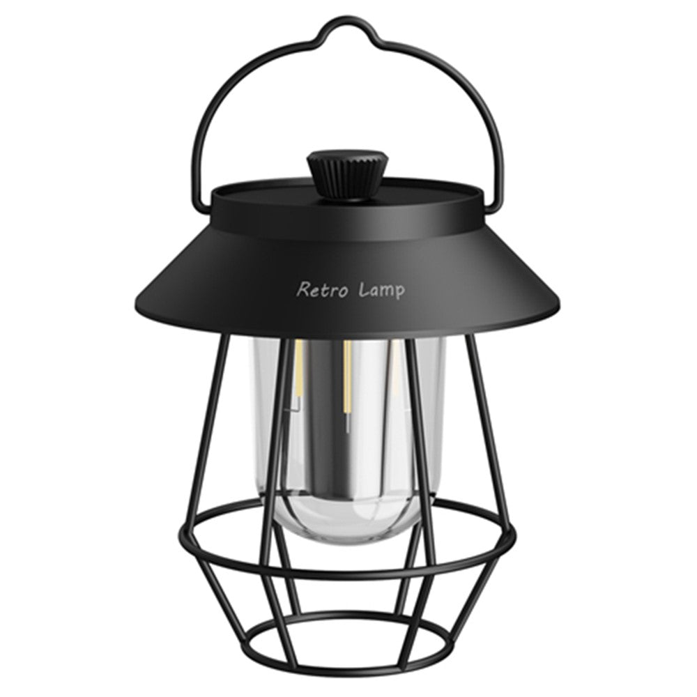 Vintage Iron Art Tent Lantern Rechargeable Hanging Lamp Portable Camping LED Light