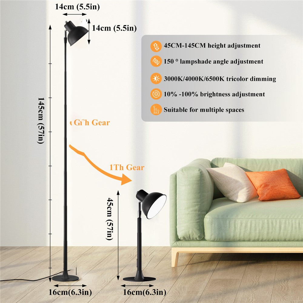 EFL001-U USB Powered Extendable Eye Protection Desk Light 3 Color Temperatures Dimmable Floor Lamp, Black