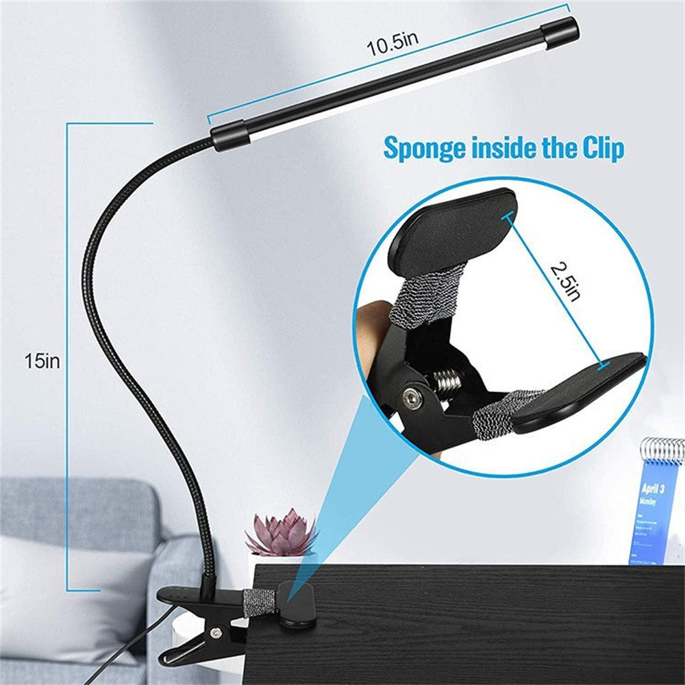 LED Desk Lamp Eye-Care for Students Dorm Bedroom Reading USB Clamp Flexible Gooseneck Night Light 3 Color Modes
